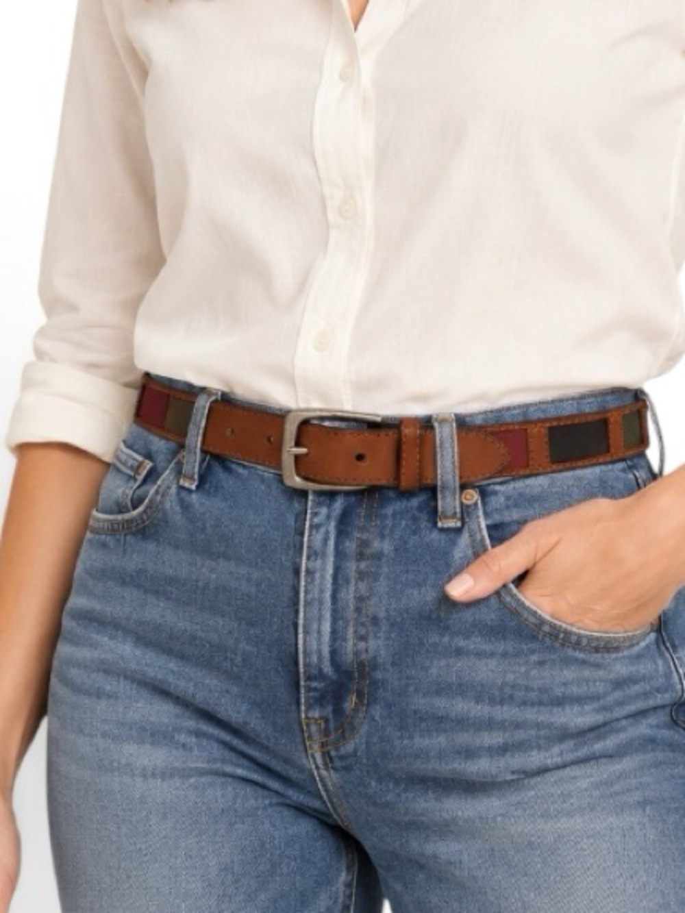 Vintage Y2K Fossil Women’s Leather Patchwork Belt Brown Multicolor Size L